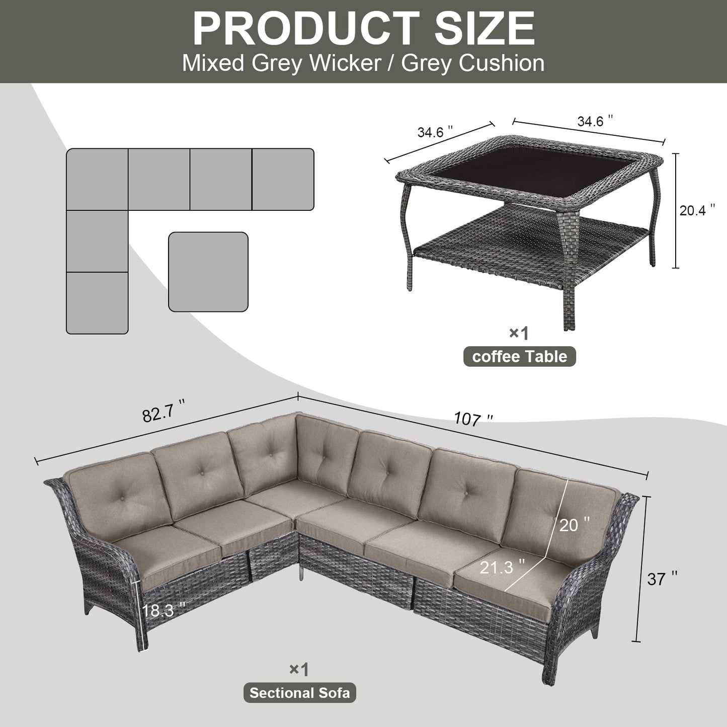 Save 40% - 7-Piece L-Shaped Patio Sectional Sofa Set + Wicker Coffee Table, NTC Series