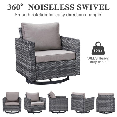 Patio Conversation Set 5-Piece with Sofa, Swivel Glider Chairs, and Ottoman, GRS Series - Belord