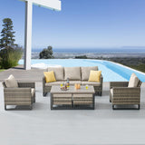 Patio Conversation Set 6-Piece with Sofa, Patio Chairs, Coffee Table, and Ottoman, GRS Series - Belord