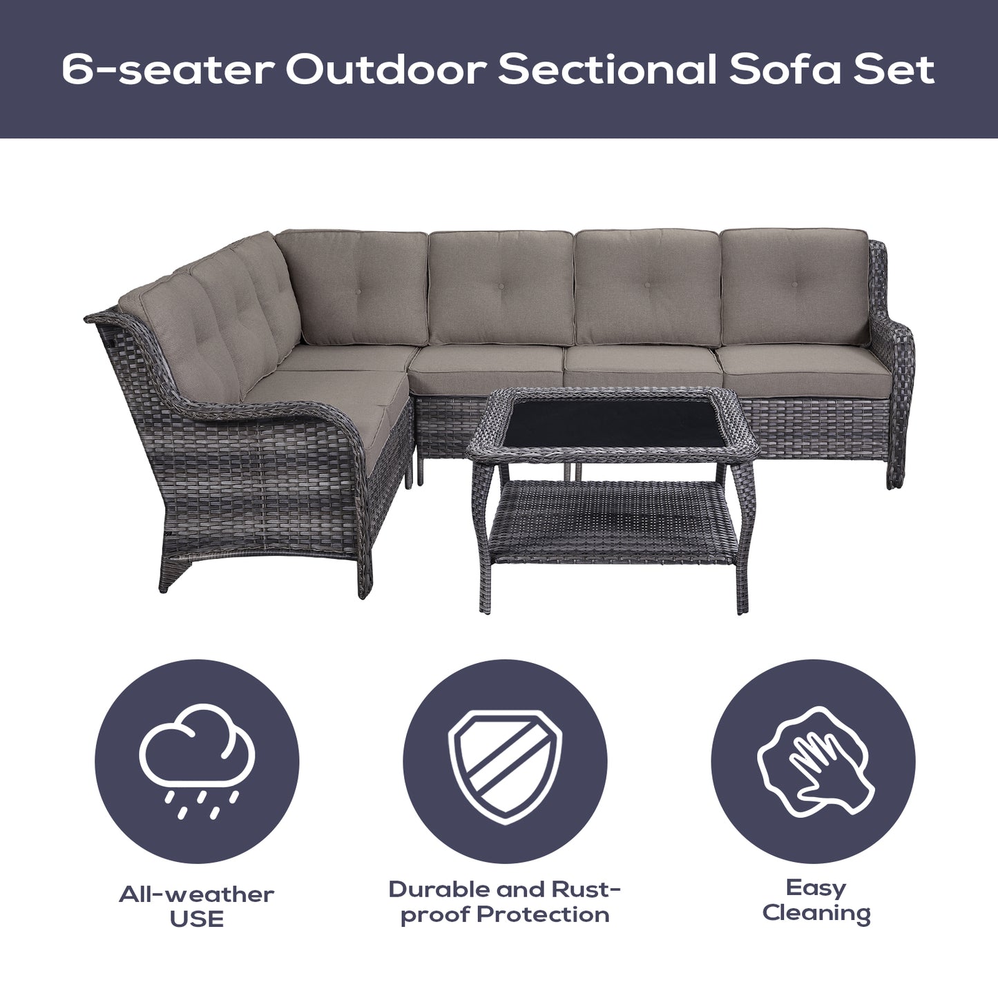 Save 40% - 7-Piece L-Shaped Patio Sectional Sofa Set + Wicker Coffee Table, NTC Series