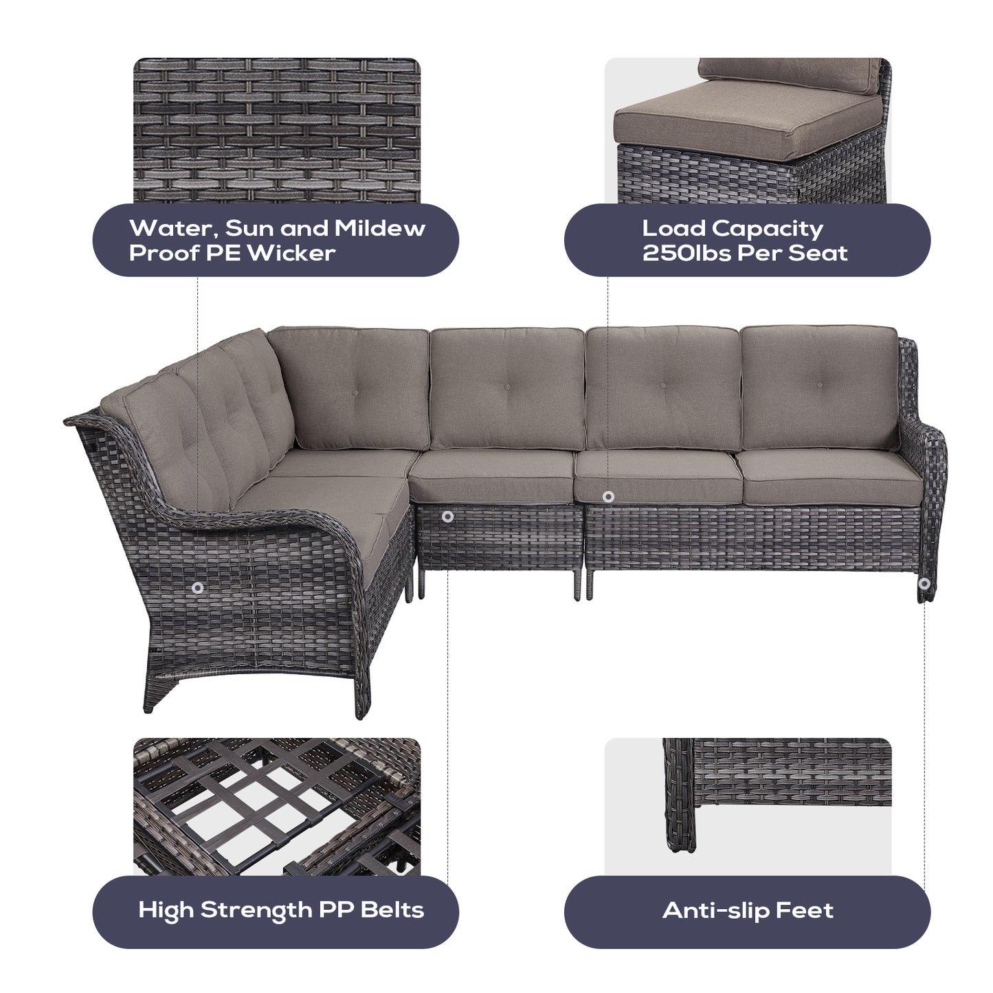 Save 40% - 7-Piece L-Shaped Patio Sectional Sofa Set + Wicker Coffee Table, NTC Series