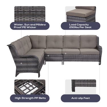 Save 50% - 7-Piece L-Shaped Patio Sectional Sofa Set + Wicker Coffee Table, NTC Series - Belord