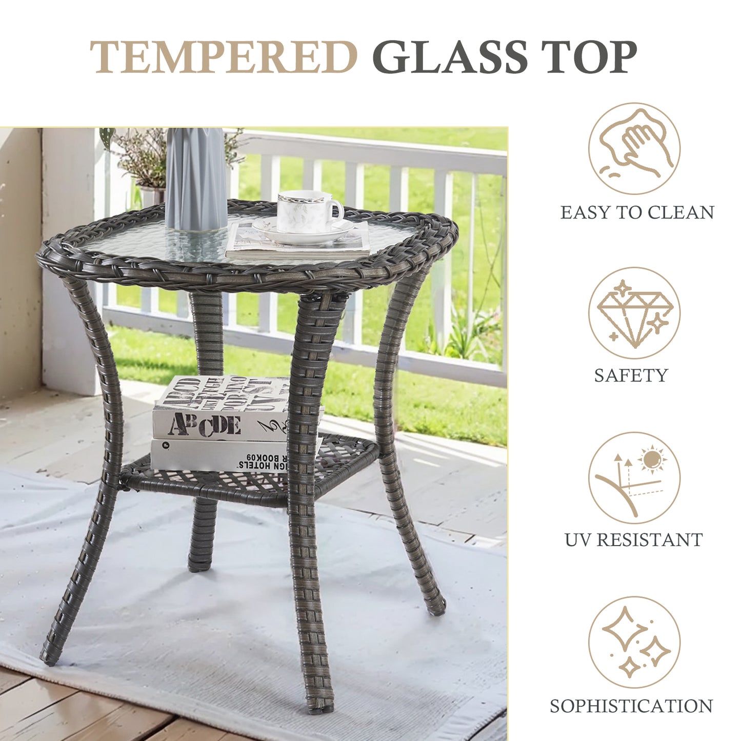 5-Piece Outdoor Wicker Conversation Set – 2 Swivel Glider Chairs with 6" Thick Cushions, 2 Ottomans & Side Table – High Back, NT Series