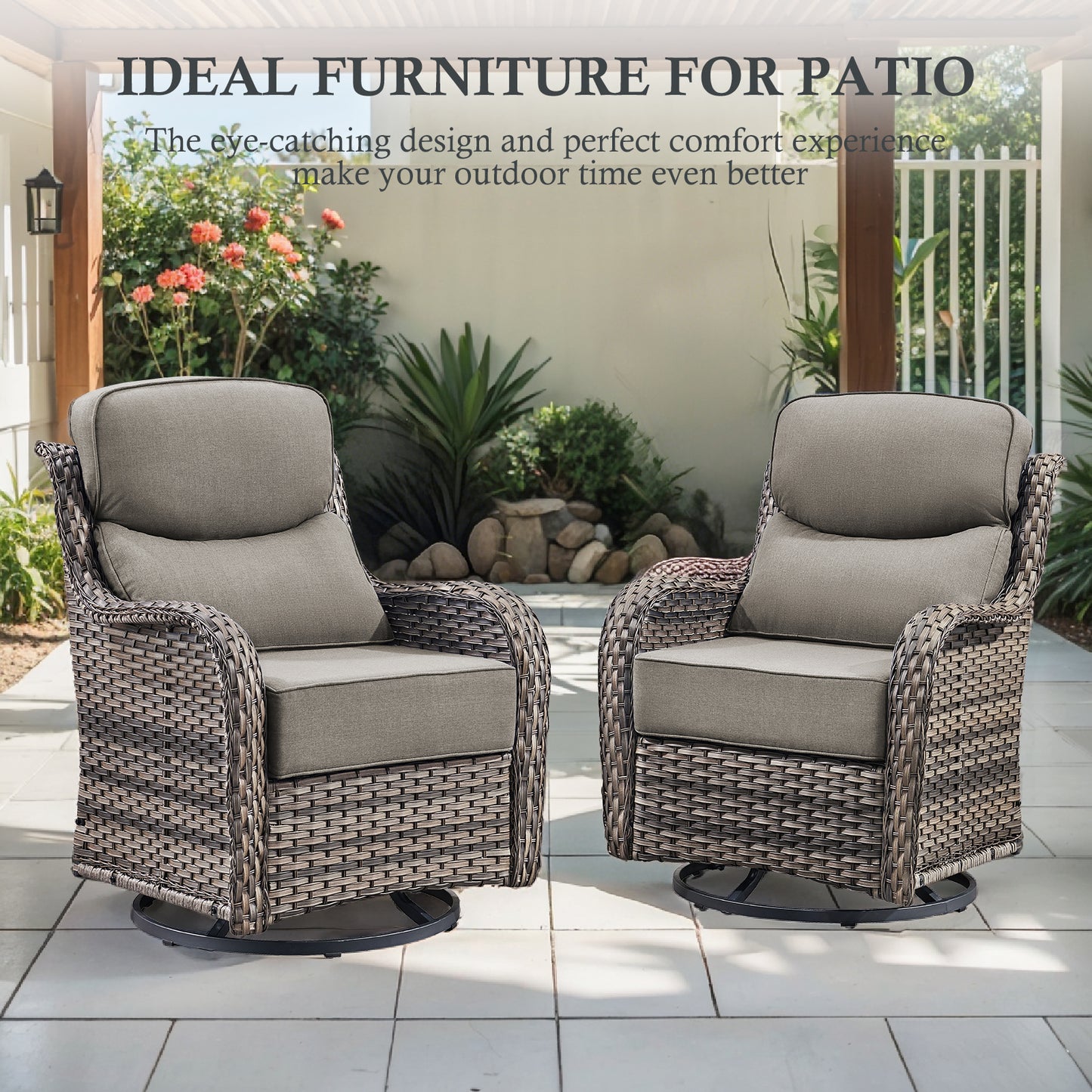 4-Piece Garden Wicker Swivel Glider Chairs with 6" Thick Cushions, NT Series