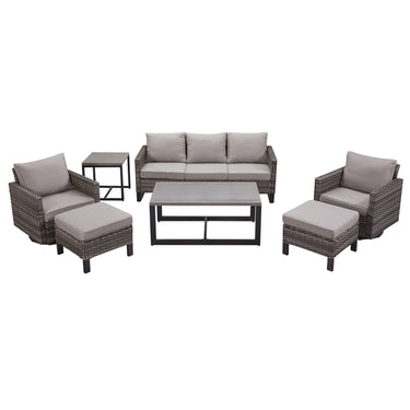 Patio Conversation Set 7-Piece with Sofa, Patio Chairs, Coffee Table, Side Table, and Ottoman, GRS Series - Belord