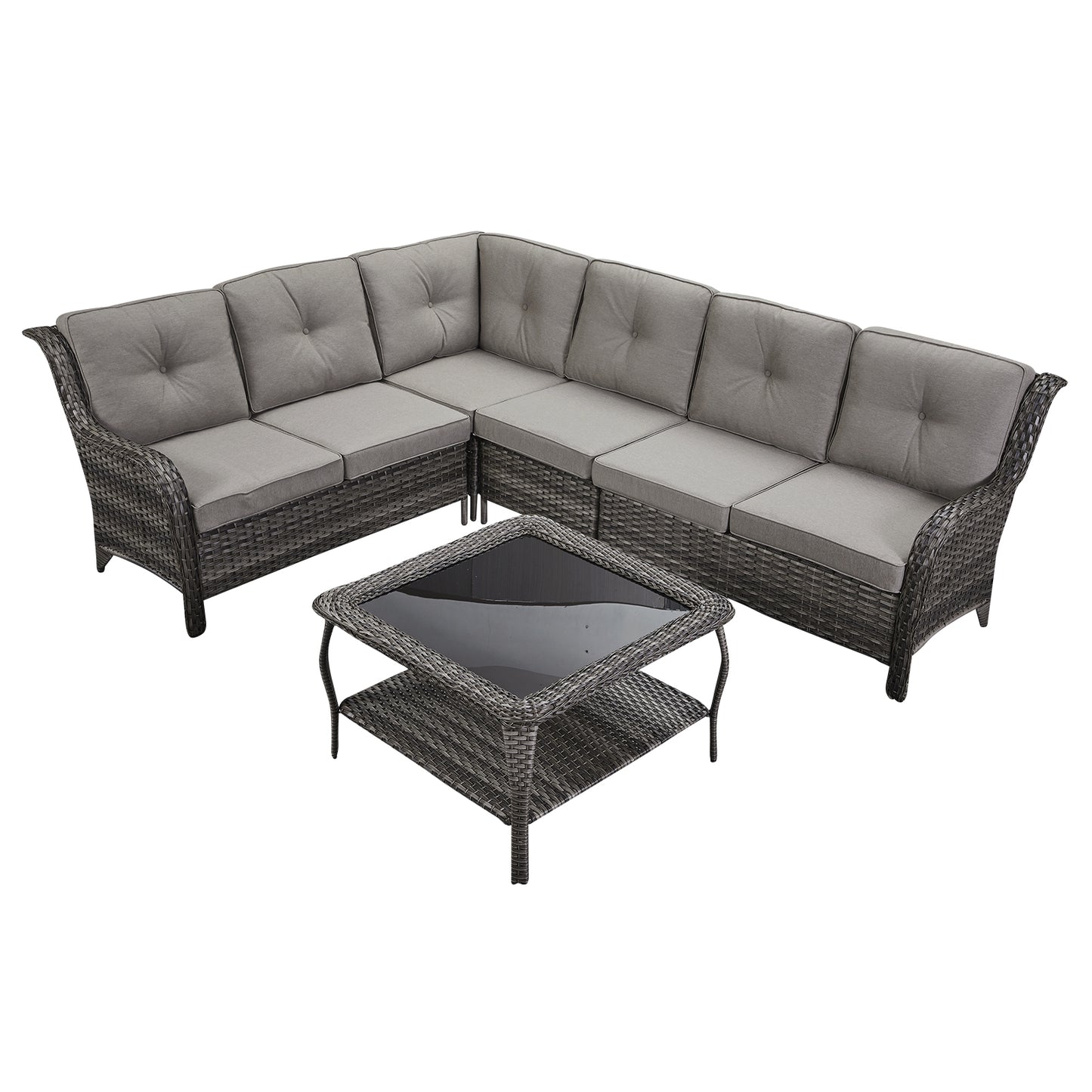Save 40% - 7-Piece L-Shaped Patio Sectional Sofa Set + Wicker Coffee Table, NTC Series