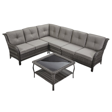 Save 50% - 7-Piece L-Shaped Patio Sectional Sofa Set + Wicker Coffee Table, NTC Series - Belord