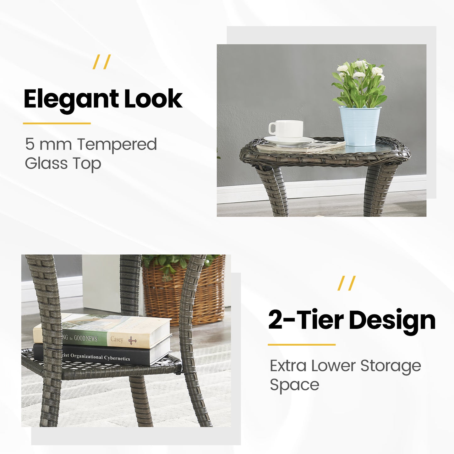 3-Piece Outdoor Rattan Swivel Glider Set: 2 Chairs + Side Table with 5" Thick Cushions – NTC Series