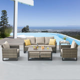 Patio Conversation Set 7-Piece with Sofa, Patio Chairs, Coffee Table, Side Table, and Ottoman, GRS Series - Belord
