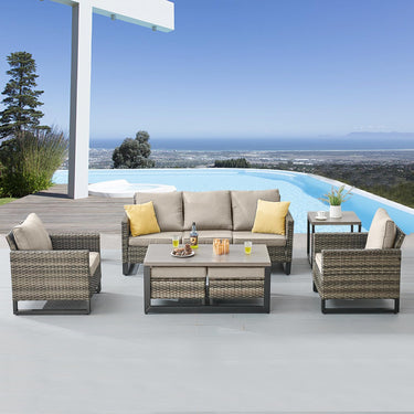 Patio Conversation Set 7-Piece with Sofa, Patio Chairs, Coffee Table, Side Table, and Ottoman, GRS Series - Belord