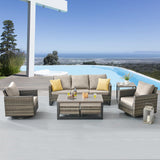 Patio Conversation Set 7-Piece with Sofa, Swivel Glider Chairs, Coffee Table, Side Table, and Ottoman, GRS Series - Belord