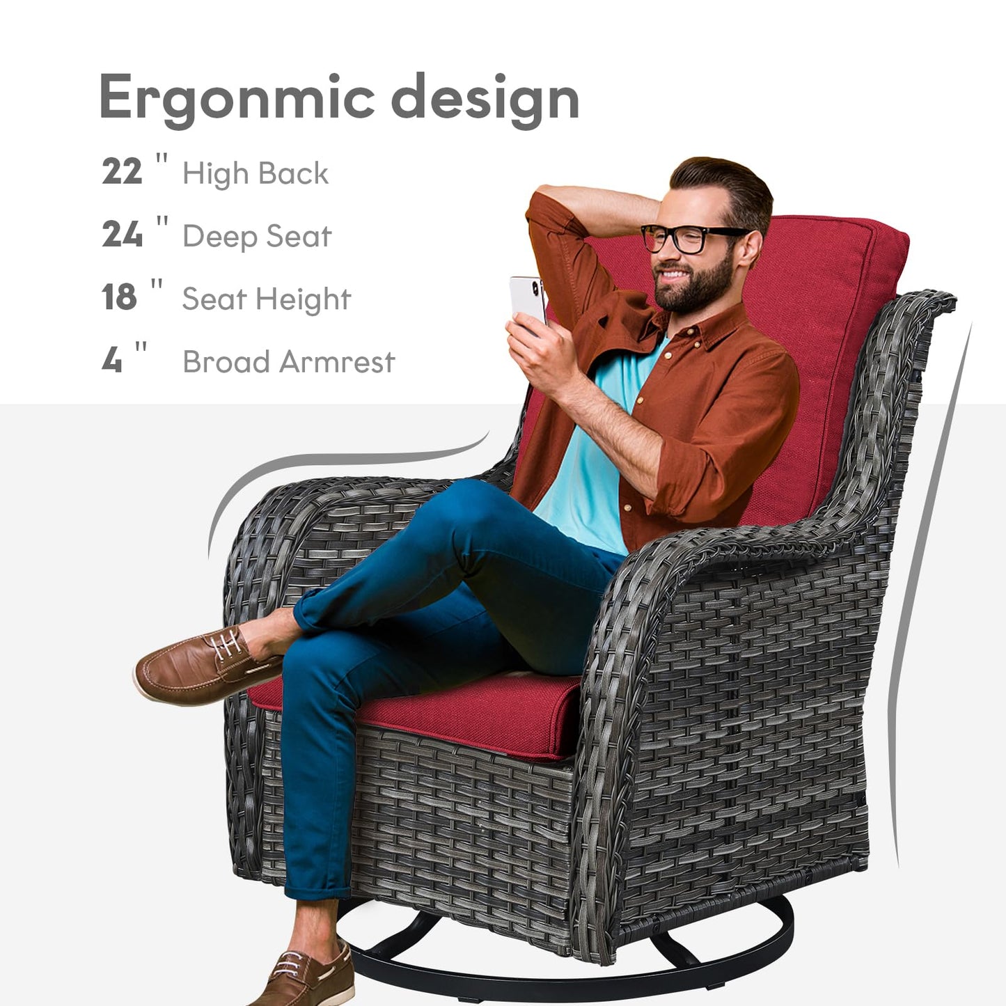 Patio Conversation Set 6-Piece with Sofa, 2-Swivel Glider Chairs, Coffee Table, and 2-Ottoman, NTC Series - B2B Wholesale