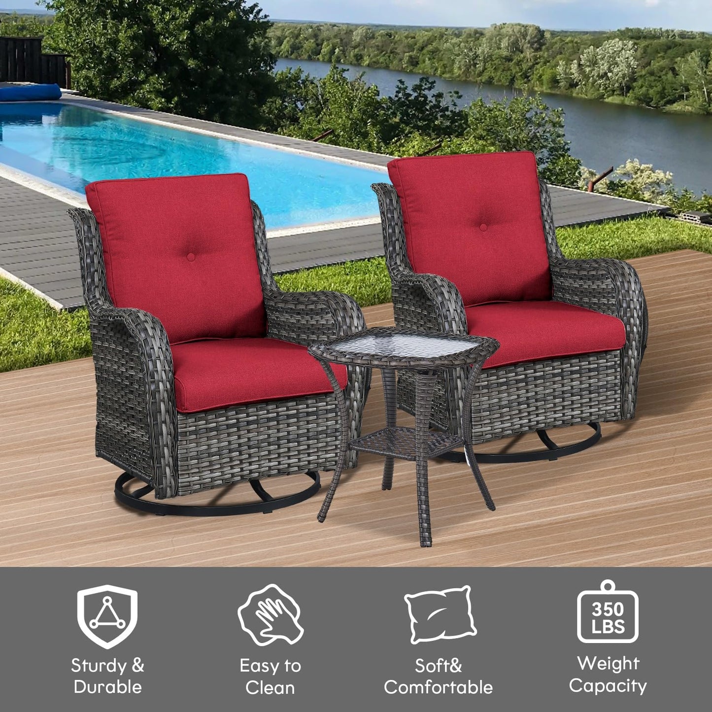Save 40% - Swivel Glider Chairs Set with Side Table, NTC Series
