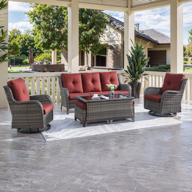Patio Conversation Set 6-Piece with Sofa, Swivel Glider Chairs, Coffee Table, and Ottoman, NTC Series - Belord