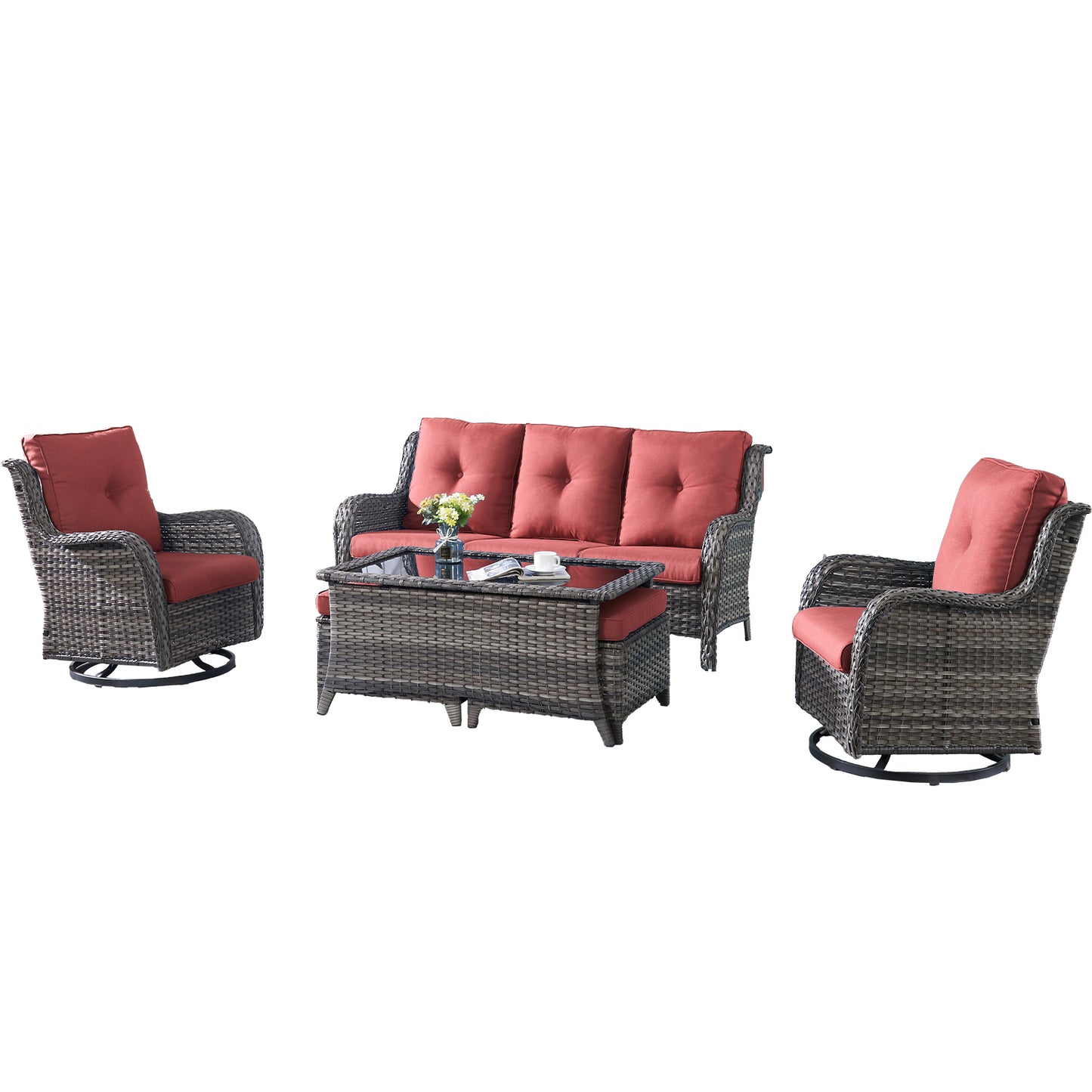 Patio Conversation Set 6-Piece with Sofa, 2-Swivel Glider Chairs, Coffee Table, and 2-Ottoman, NTC Series - B2B Wholesale