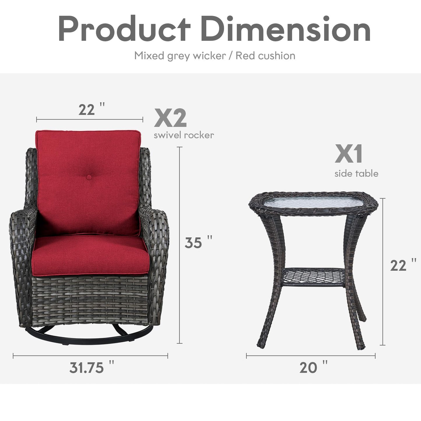 Save 40% - Swivel Glider Chairs Set with Side Table, NTC Series