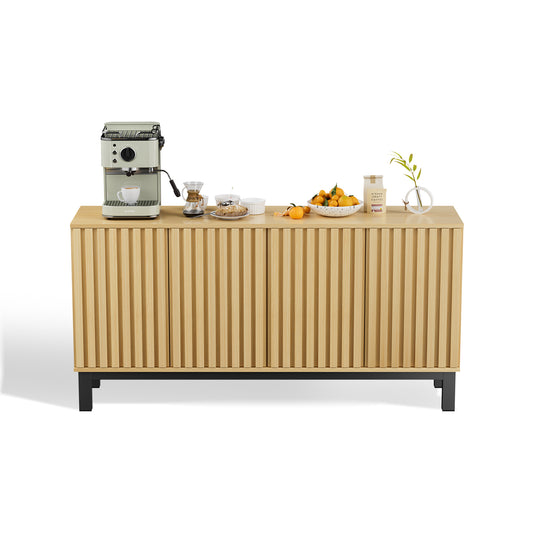 Save 50% - 63" Buffet Cabinet Sideboard with 4 Fluted Doors, Large Kitchen Storage Credenza, Wood Cabinet with Metal Legs for Living Room & Entryway