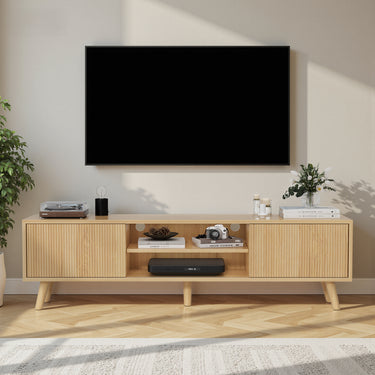 Save 50% - 75" Boho TV Stand in Natural | Media Console with Fluted Doors & Ample Storage - Belord