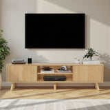 Save 50% - 75" Boho TV Stand in Natural | Media Console with Fluted Doors & Ample Storage - Belord