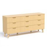Light wood 63-inch modern boho dresser with nine drawers, fluted detailing, and sleek storage design by Belord.