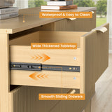 Belord 63-inch modern boho dresser with nine drawers, light wood finish, fluted detailing for bedroom storage.