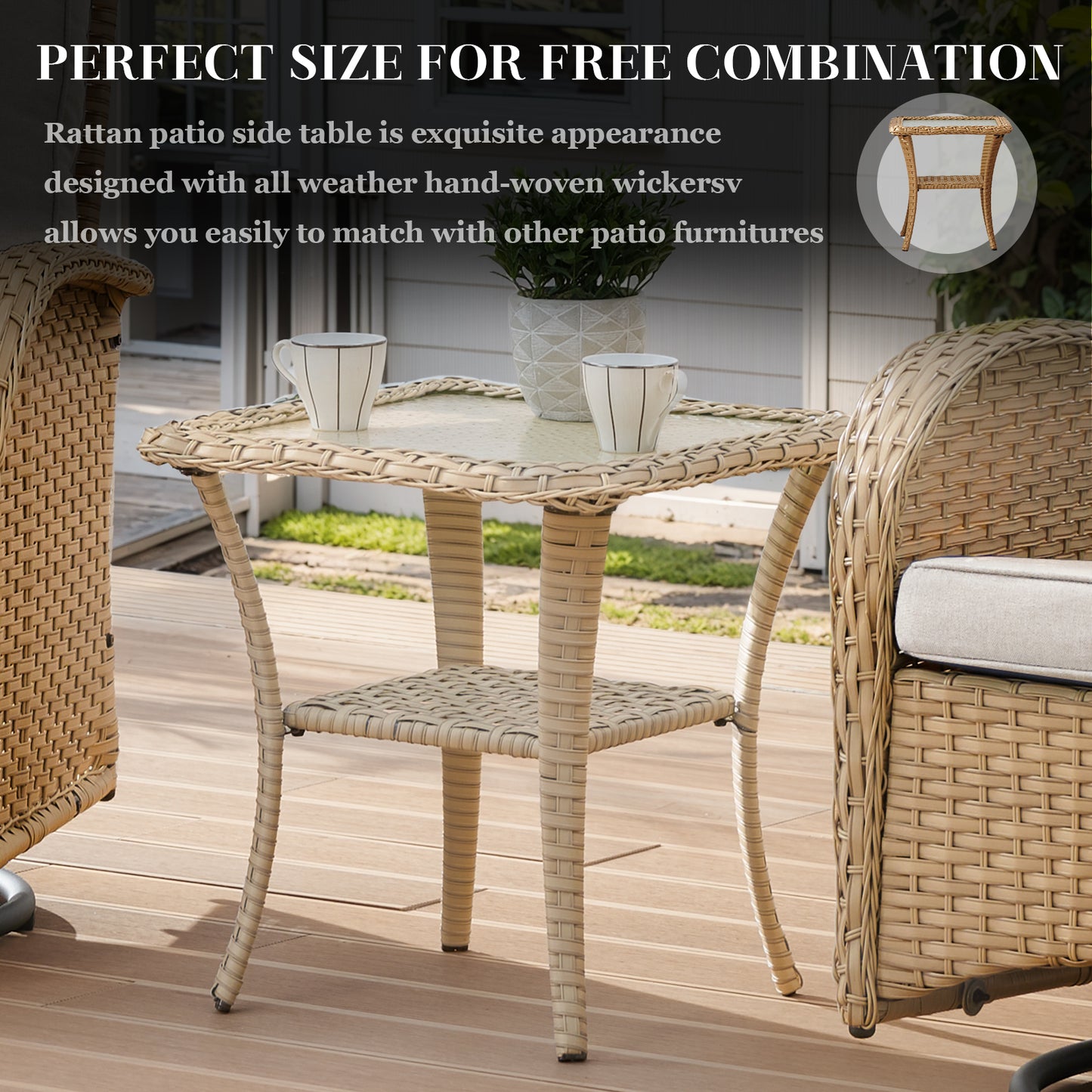 Patio Conversation Set 7-Piece with Loveseat, Rocking Chairs, Patio Chairs, Coffee Table, and Side Table, NDS Series