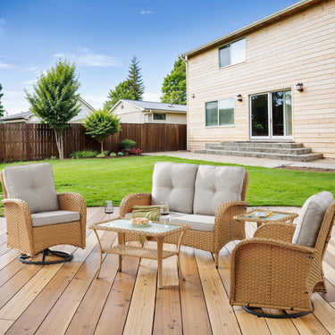 Patio Conversation Set 5-Piece with Loveseat, Swivel Glider Chairs, Coffee Table, and Side Table, NDS Series - Belord