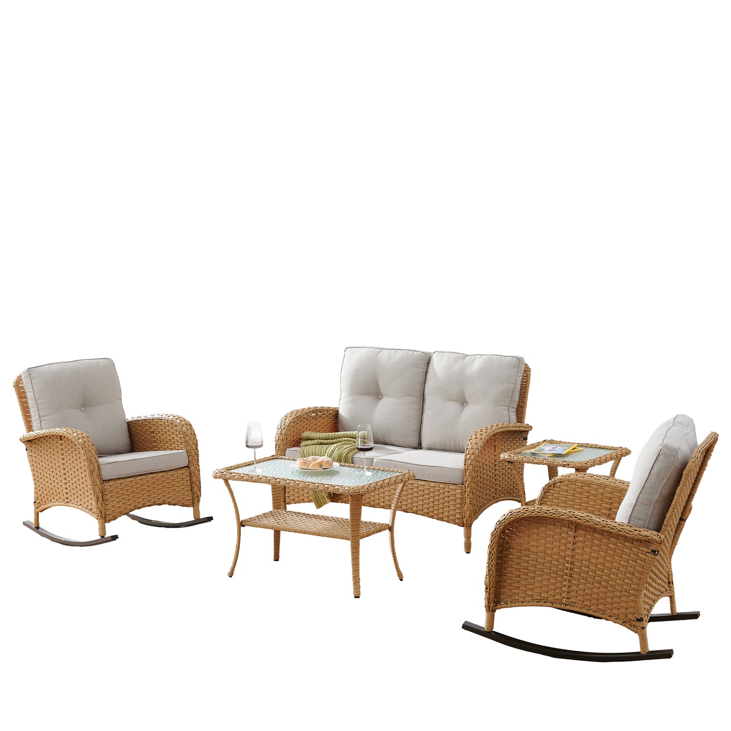 Patio Conversation Set 5-Piece with Loveseat, Rocking Chairs, Coffee Table, and Side Table, NDS Series