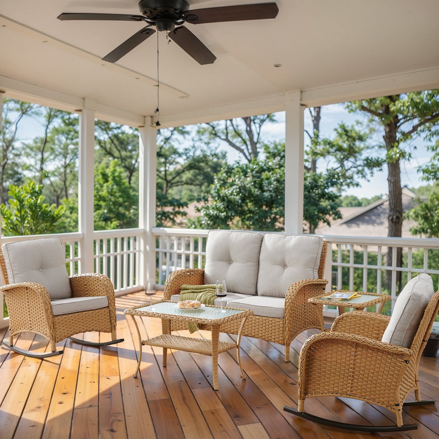 Patio Conversation Set 5-Piece with Loveseat, Rocking Chairs, Coffee Table, and Side Table, NDS Series