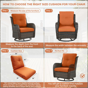 Outdoor Furniture Cushions with Removable Covers - Set of 6 (3 Seat & 3 Back) 22x24x4 Inch Patio Pillows - Belord