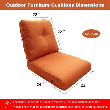 Outdoor Furniture Cushions with Removable Covers - Set of 6 (3 Seat & 3 Back) 22x24x4 Inch Patio Pillows - Belord