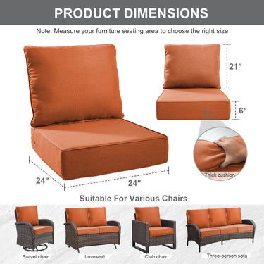 1 Set Outdoor Cushion, High Back and Deep Seating, 6" H x 24" W x 24" D - Belord
