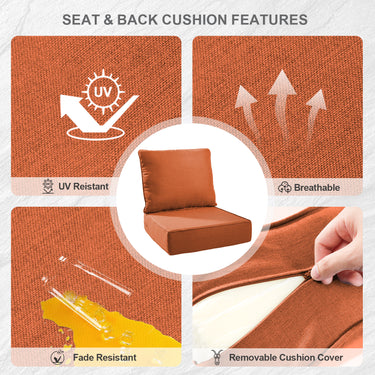 2 Set Outdoor Cushion, High Back and Deep Seating, 6" H x 24" W x 24" D - Belord