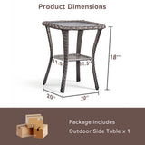 Belord Square outdoor wicker side table with glass top and storage shelf, ideal for patio conversation sets.