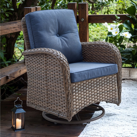 Patio Single PE Wicker Swivel Glider Chair with Thick Cushions, NDS Series