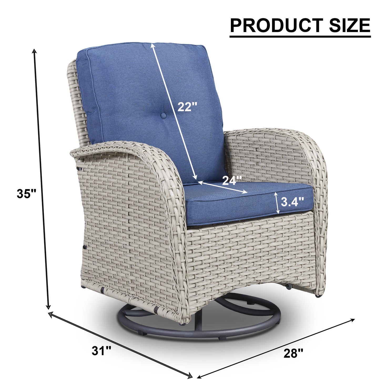 Save 50% - Patio Single PE Wicker Swivel Glider Chair with Thick Cushions, NDS Series