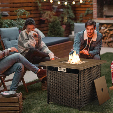 Belord 30-inch round propane fire pit table with 50,000 BTU and hidden tank, perfect for outdoor patio gatherings.