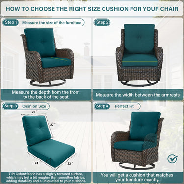 Outdoor Furniture Cushions with Removable Covers - Set of 6 (3 Seat & 3 Back) 22x24x4 Inch Patio Pillows - Belord