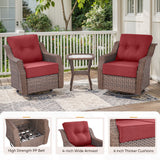 Belord 3-piece outdoor wicker swivel glider chair and side table set from the OVOLO Series, ideal for patio conversation.