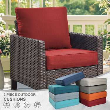 2 Set Outdoor Cushion, High Back and Deep Seating, 6" H x 24" W x 24" D - Belord