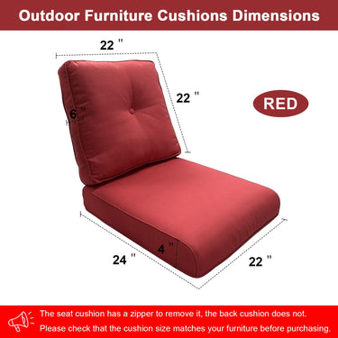 Outdoor Furniture Cushions with Removable Covers - Set of 6 (3 Seat & 3 Back) 22x24x4 Inch Patio Pillows - Belord
