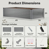 Belord galvanized metal garden bed in silver, 6x3x2ft, outdoor planter box for vegetables, herbs, and flowers with 269-gallon capacity.