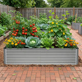 Silver Belord 8x4x2ft galvanized raised garden bed with metal planter walls and spacious 479-gallon soil capacity for outdoor gardening.