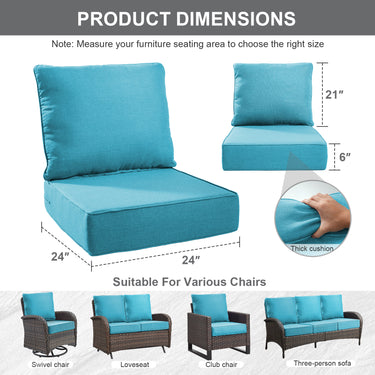 1 Set Outdoor Cushion, High Back and Deep Seating, 6" H x 24" W x 24" D - Belord