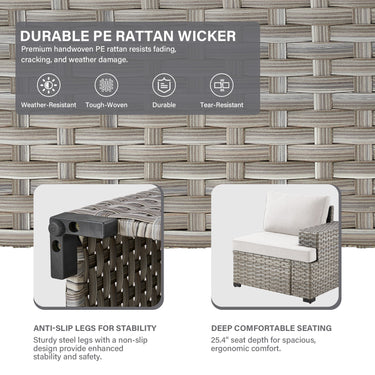 10-Seater Grand Patio Conversation Set - Modular Wicker Sectional Sofa with Glass Coffee Table, PAD Series - Belord