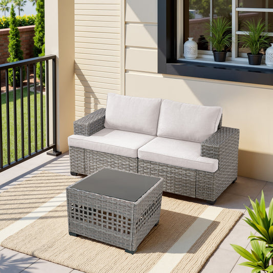 2-Piece Wicker Loveseat Set with Coffee Table - 10" Wide Armrest, PAD Series