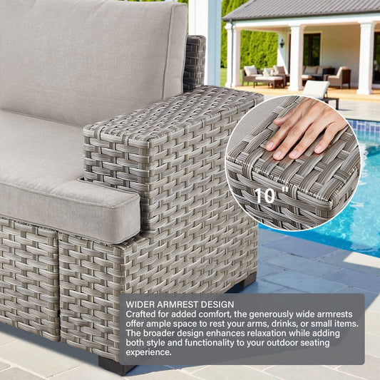 2-Piece Wicker Loveseat Set with Coffee Table - 10" Wide Armrest, PAD Series