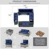 10-Seater Grand Patio Conversation Set - Modular Wicker Sectional Sofa with Glass Coffee Table, PAD Series - Belord