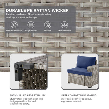 10-Seater Grand Patio Conversation Set - Modular Wicker Sectional Sofa with Glass Coffee Table, PAD Series - Belord