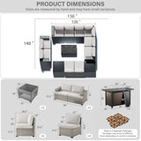 13-Piece Ultimate Outdoor Entertaining Set - 10-Seater Sectional + 43" Fire Pit Table + Coffee Table, PAD Series - Belord